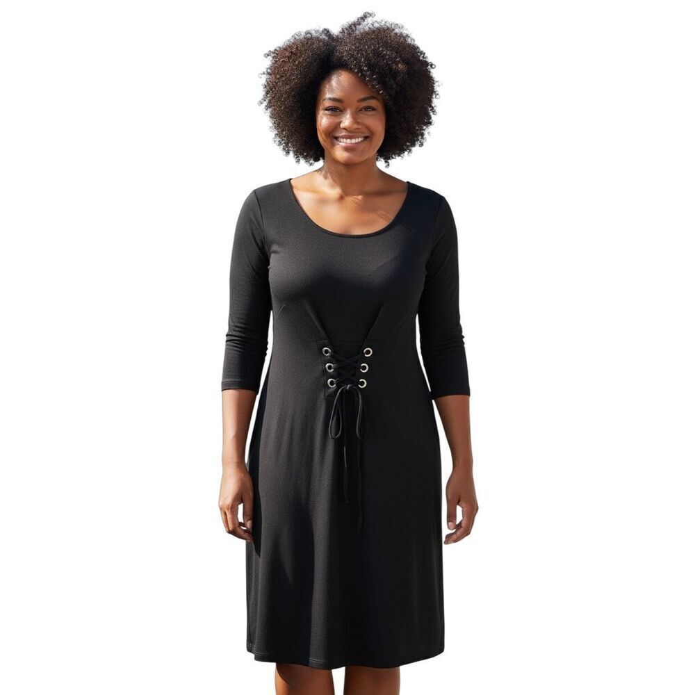 Love Squared Plus Sized Black Grommet Lace - Up Dress Size: 1X